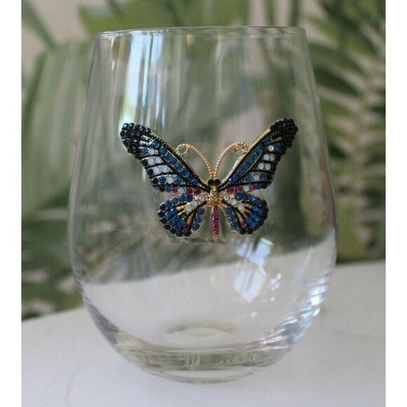 NEW Colorful Rhinestone Butterfly Wine / Tumbler Drink Glass 5" Tall - Picture 3 of 4